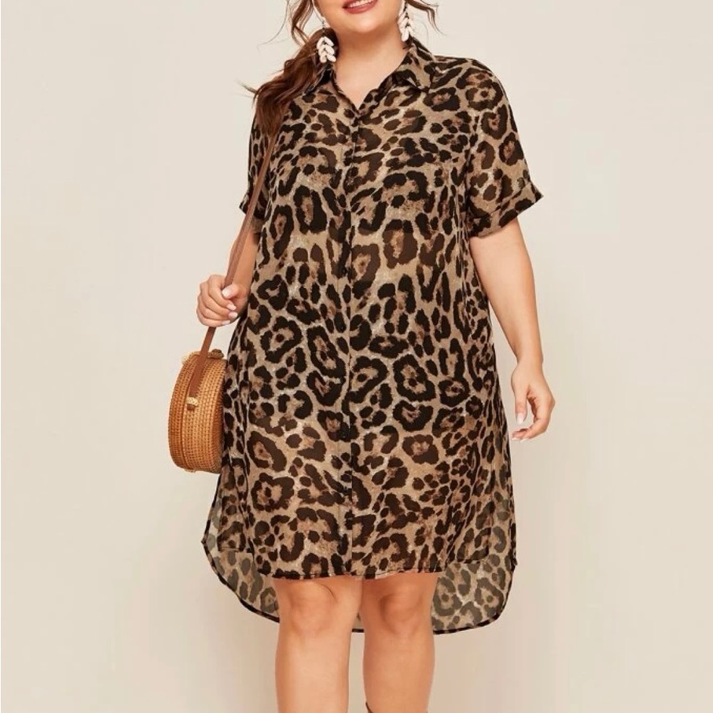 NEW Plus High-low Hem Leopard Chiffon blouse/dress size 1X